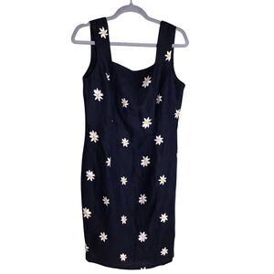 Women Vintage 90’s Sheath Dress Santa Fe Daisy Embroidered Lined Dress Sz10 Blue